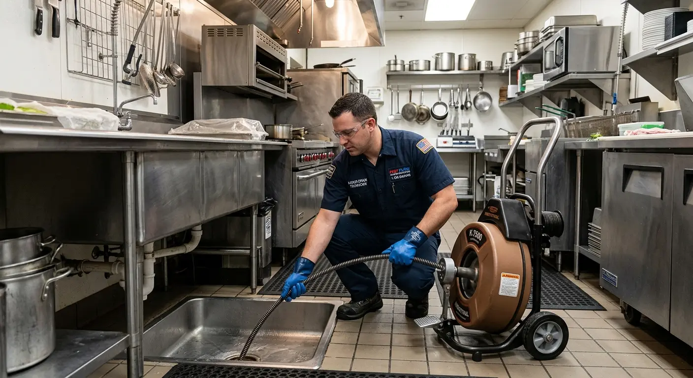 Commercial drain cleaning service in a restaurant kitchen in Hazel Park
